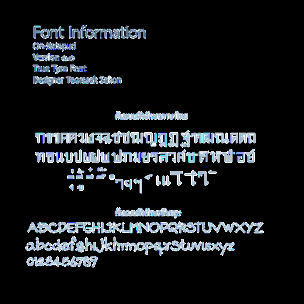 Font information and full specimen — Thai and Latin, one drawing logic.