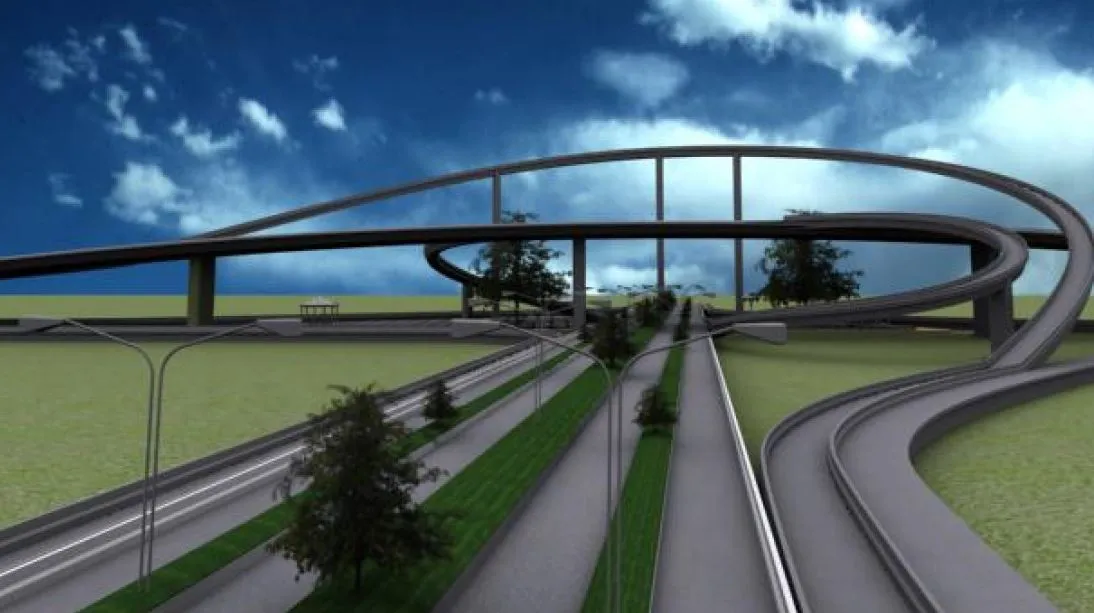 Viaduct approach, eye-level view.